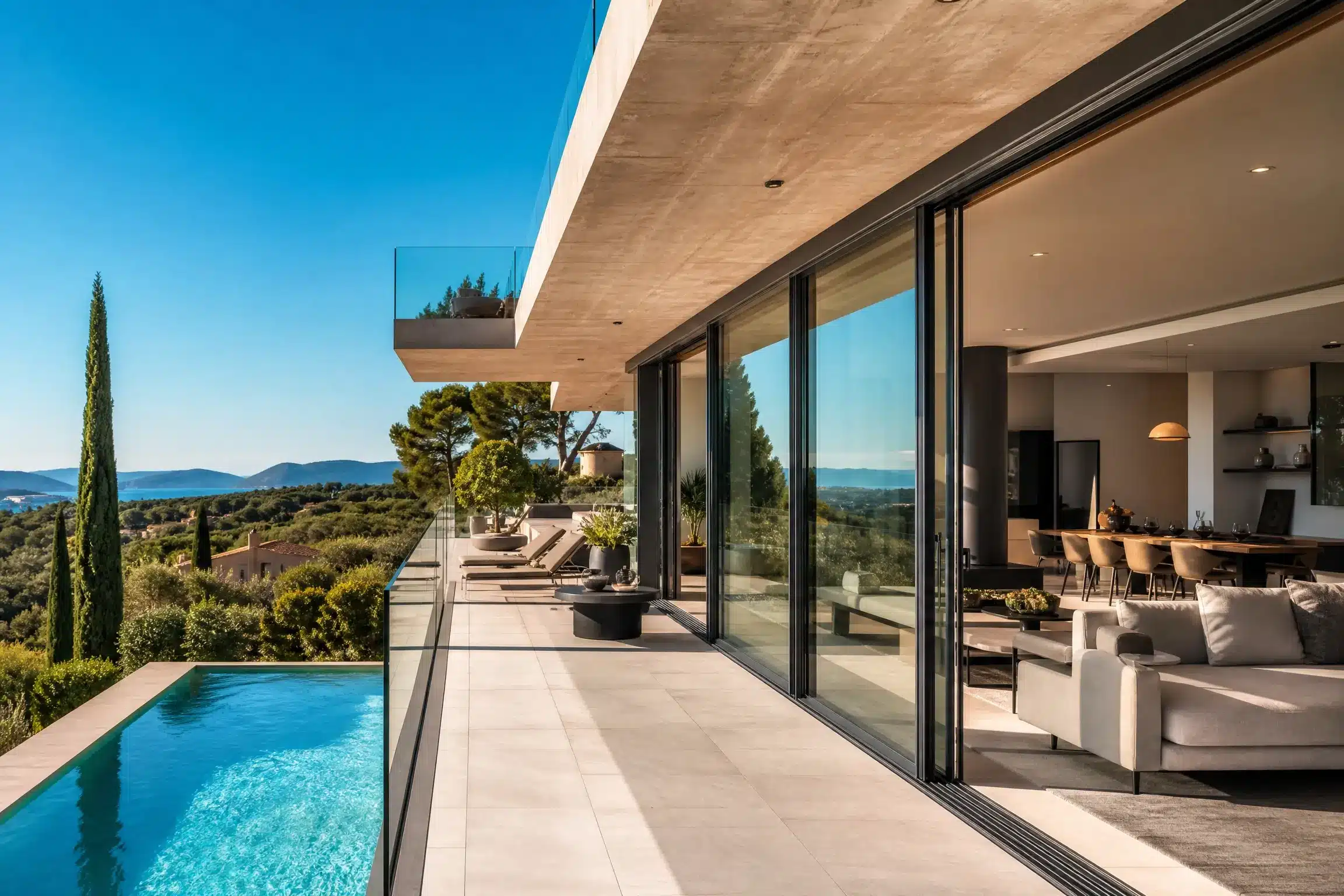 Baie vitrée coulissante aluminium sur villa avec piscine dans le Var – Var Pose Alu