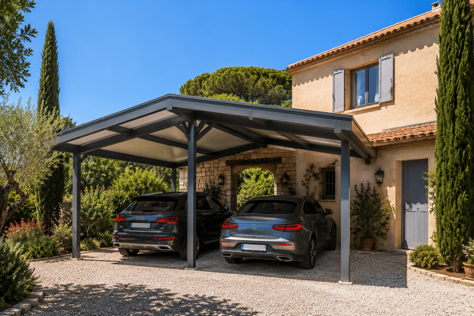 Carport aluminium double pente sur mesure Var