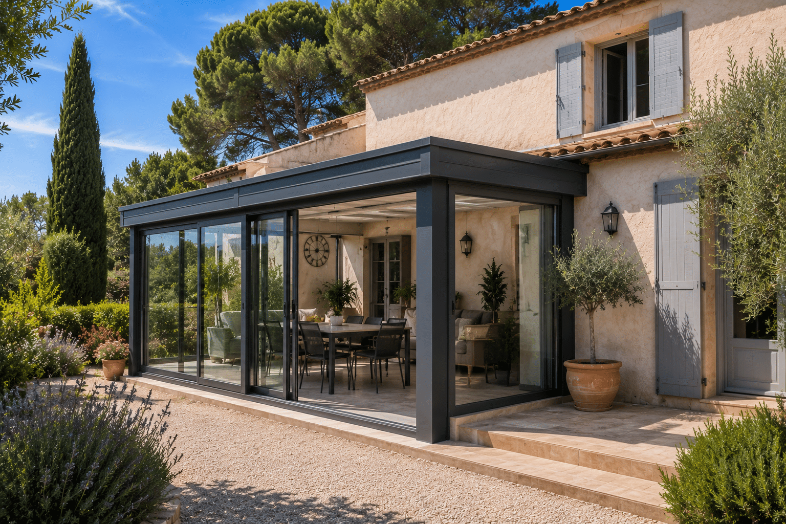 Véranda bioclimatique adossée sur mesure Var Pose Alu