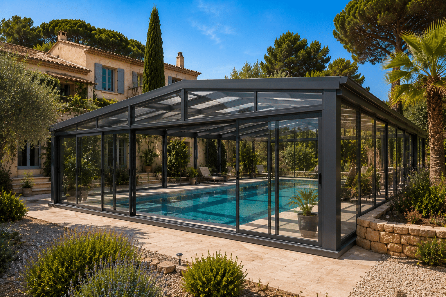Véranda bioclimatique couverture piscine sur mesure Var